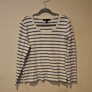Tommy Hilfiger Navy and White Striped Long Sleeve Tee